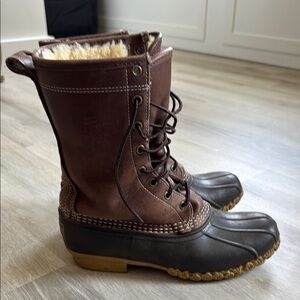 LL BEAN Brown and Tan Lace-Up Boots